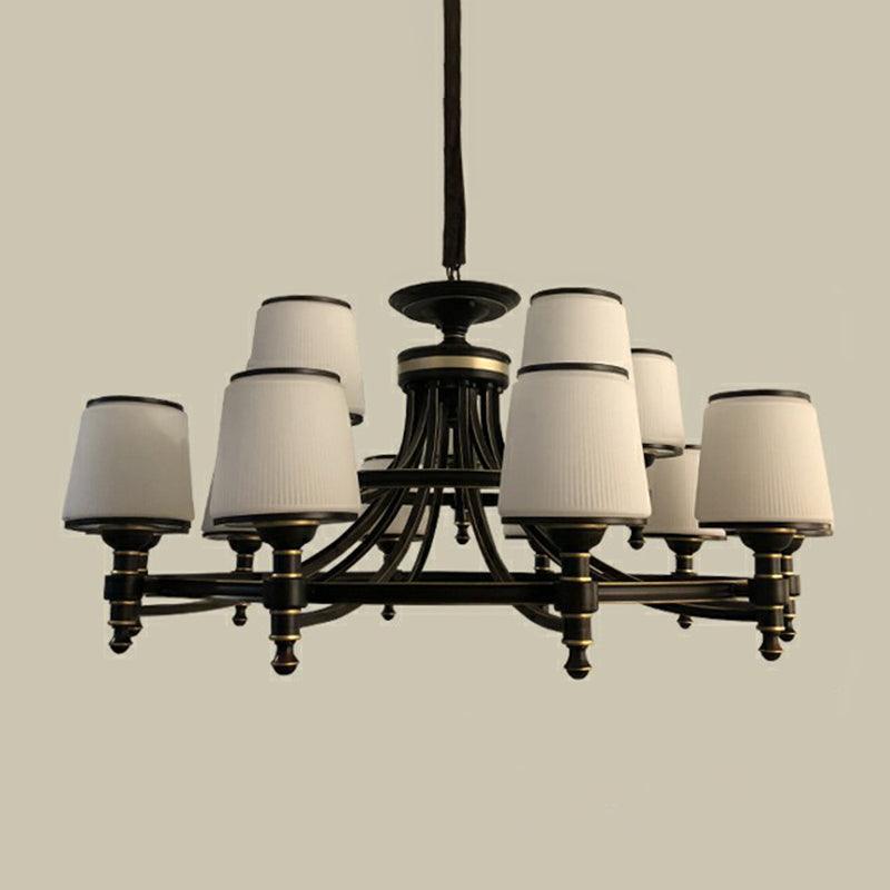 Black Tapered Shade Suspension Light Rustic Ribbed Glass Chandelier - Rebooters