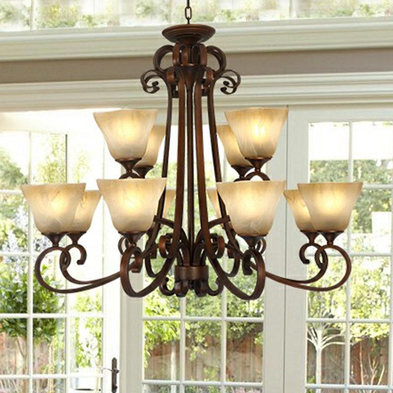 Traditional Bell Ceiling Lighting Opal Glass Chandelier in Copper - Rebooters