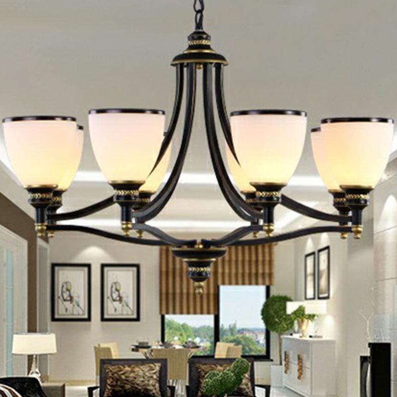 Bell Living Room Ceiling Lighting Traditional Opal Glass Black Chandelier - Rebooters