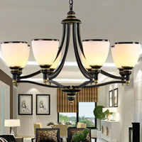 Bell Living Room Ceiling Lighting Traditional Opal Glass Black Chandelier - Rebooters