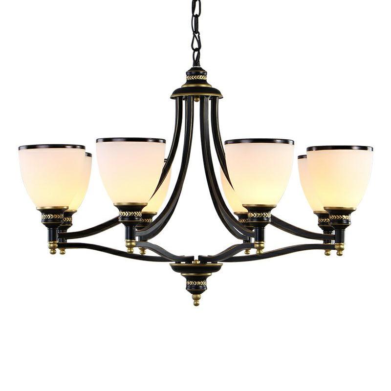 Bell Living Room Ceiling Lighting Traditional Opal Glass Black Chandelier - Rebooters