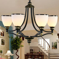 Bell Living Room Ceiling Lighting Traditional Opal Glass Black Chandelier - Rebooters