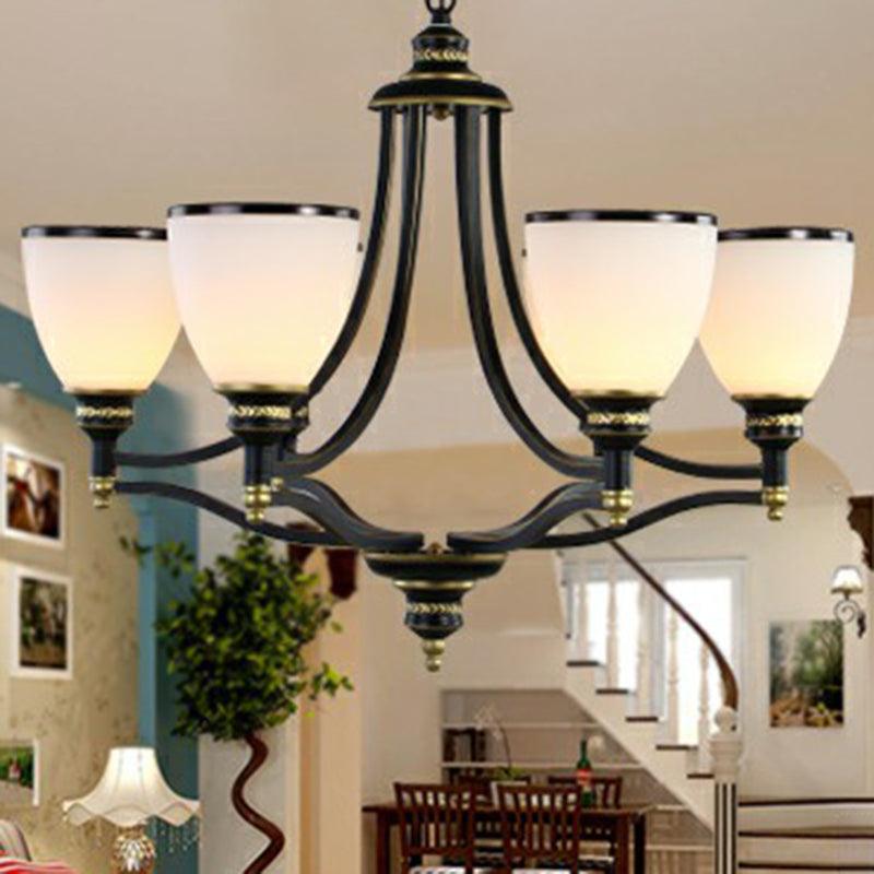 Bell Living Room Ceiling Lighting Traditional Opal Glass Black Chandelier - Rebooters