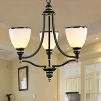 Bell Living Room Ceiling Lighting Traditional Opal Glass Black Chandelier - Rebooters