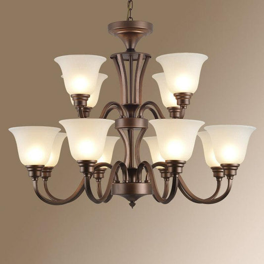 Bell Frost Glass Ceiling Lighting Traditional Chandelier Brown - Rebooters