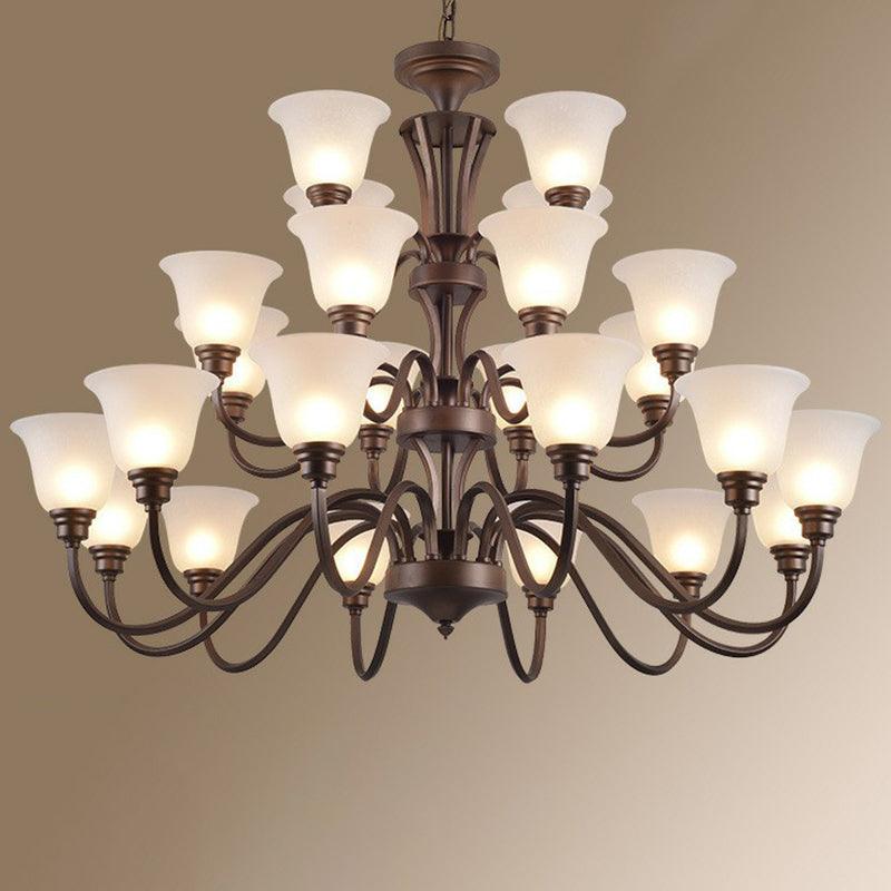 Bell Frost Glass Ceiling Lighting Traditional Chandelier Brown - Rebooters