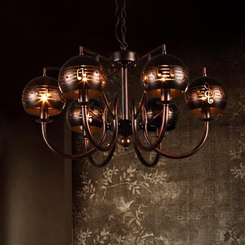 6 Light Ceiling Light Vintage Bubbled Etched Chandelier Rust - Rebooters