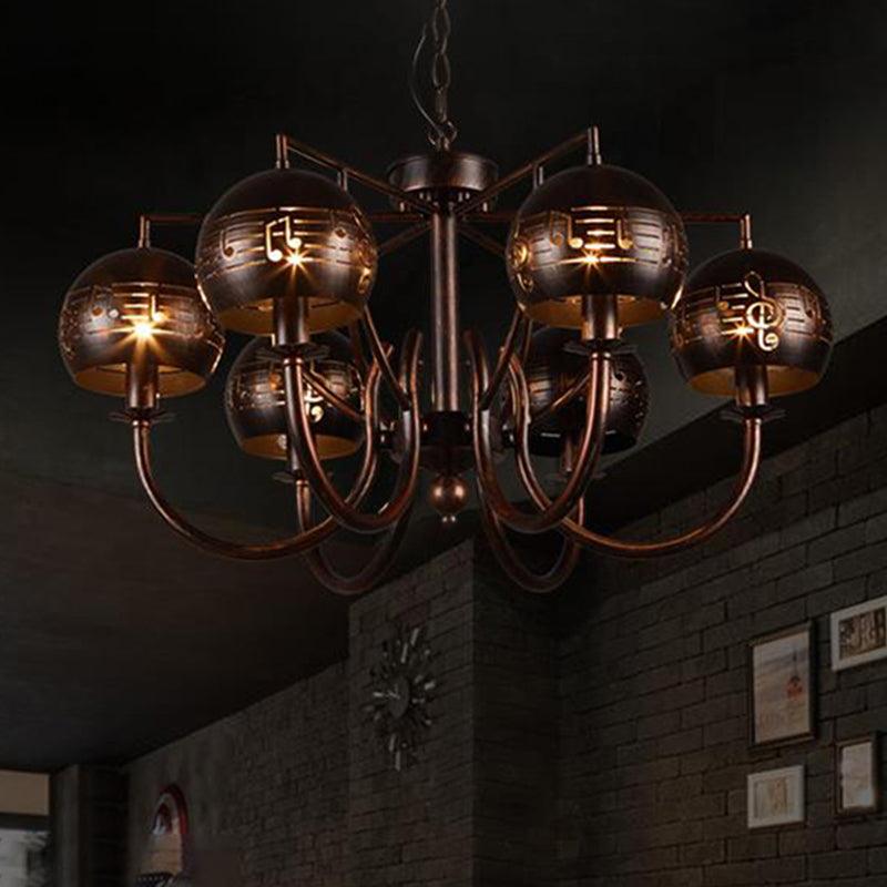 6 Light Ceiling Light Vintage Bubbled Etched Chandelier Rust - Rebooters