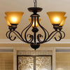 5 Lights Beige Frosted Glass Hanging Chandelier Black Bell - Rebooters