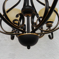 5 Lights Beige Frosted Glass Hanging Chandelier Black Bell - Rebooters