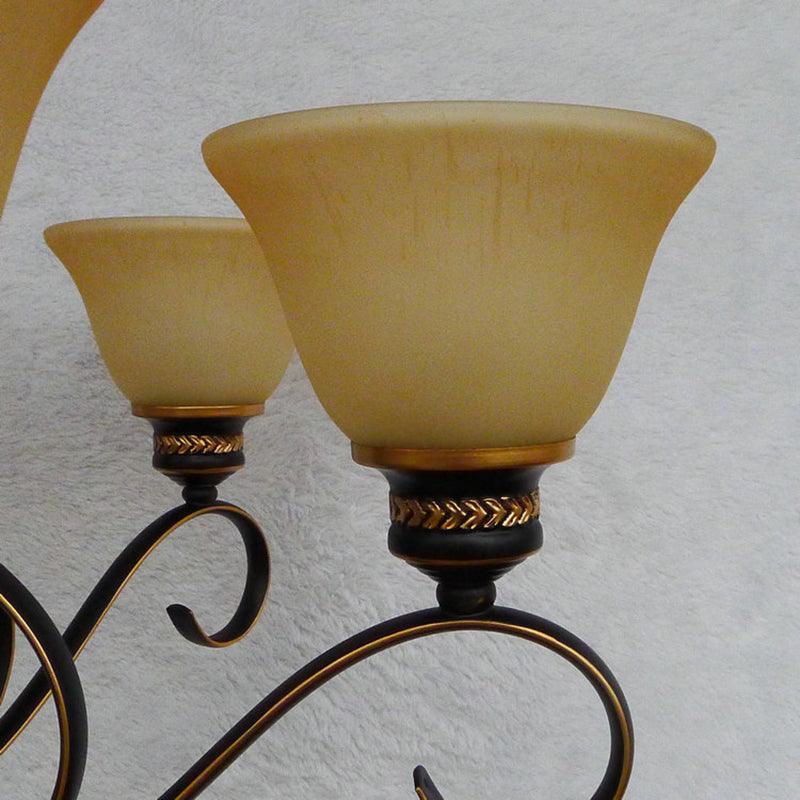 5 Lights Beige Frosted Glass Hanging Chandelier Black Bell - Rebooters