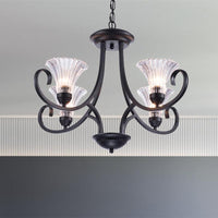 Bell Living Room Ceiling Chandelier Clear Ribbed Glass 4/6/8 Lights Black Fixture - Rebooters