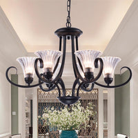 Bell Living Room Ceiling Chandelier Clear Ribbed Glass 4/6/8 Lights Black Fixture - Rebooters