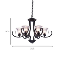 Bell Living Room Ceiling Chandelier Clear Ribbed Glass 4/6/8 Lights Black Fixture - Rebooters