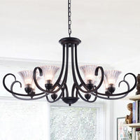 Bell Living Room Ceiling Chandelier Clear Ribbed Glass 4/6/8 Lights Black Fixture - Rebooters