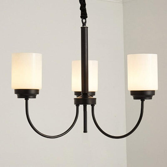 3/6/8 Lights Ceiling Light Traditional Cylinder Opal Glass Chandelier in Black - Rebooters