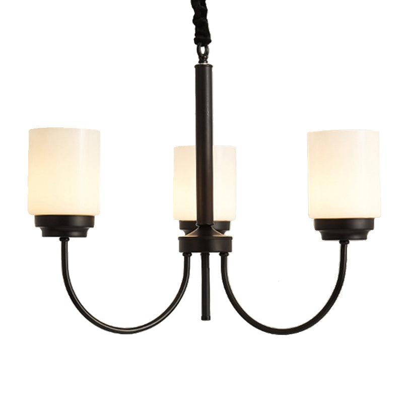 3/6/8 Lights Ceiling Light Traditional Cylinder Opal Glass Chandelier in Black - Rebooters