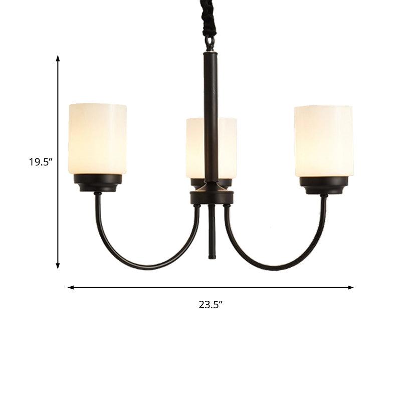 3/6/8 Lights Ceiling Light Traditional Cylinder Opal Glass Chandelier in Black - Rebooters