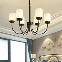 3/6/8 Lights Ceiling Light Traditional Cylinder Opal Glass Chandelier in Black - Rebooters