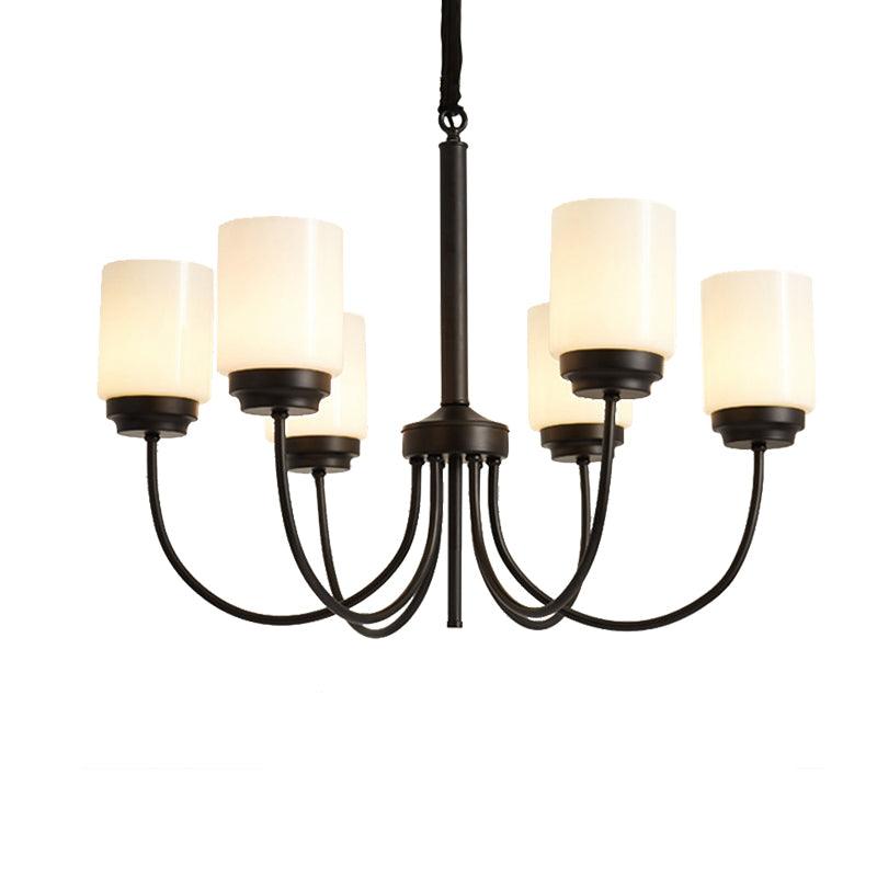 3/6/8 Lights Ceiling Light Traditional Cylinder Opal Glass Chandelier in Black - Rebooters