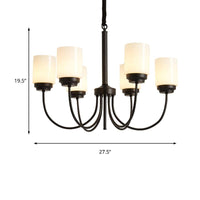 3/6/8 Lights Ceiling Light Traditional Cylinder Opal Glass Chandelier in Black - Rebooters