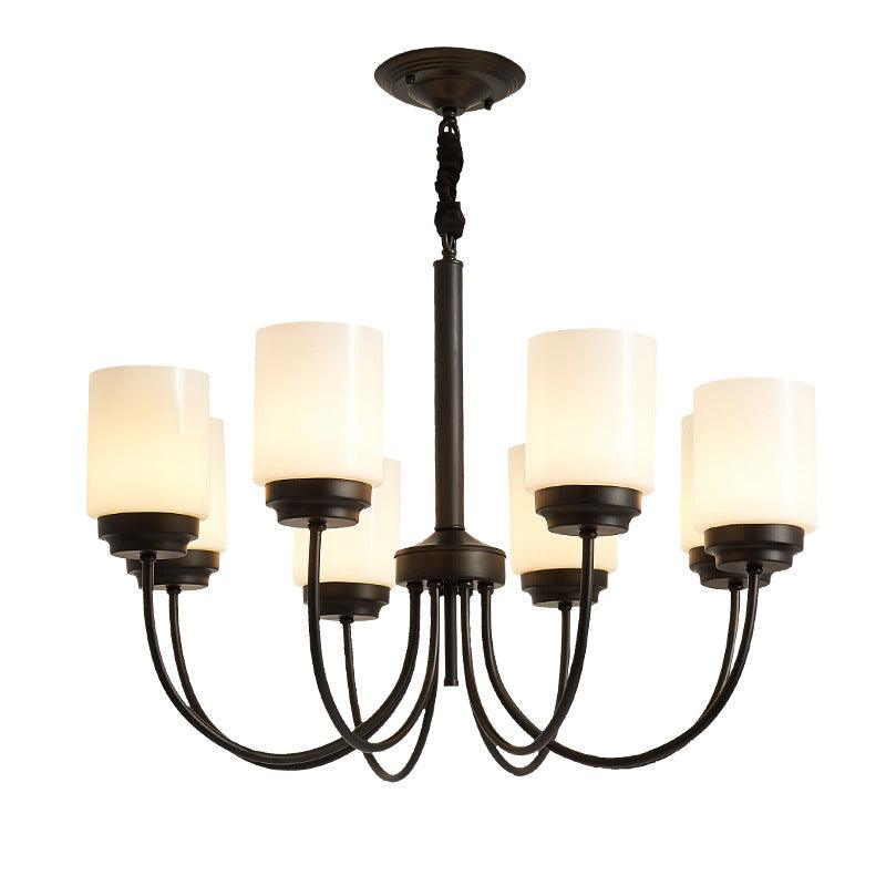 3/6/8 Lights Ceiling Light Traditional Cylinder Opal Glass Chandelier in Black - Rebooters