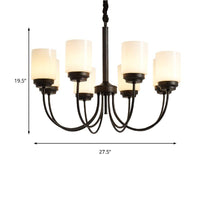 3/6/8 Lights Ceiling Light Traditional Cylinder Opal Glass Chandelier in Black - Rebooters