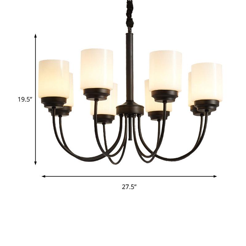 3/6/8 Lights Ceiling Light Traditional Cylinder Opal Glass Chandelier in Black - Rebooters