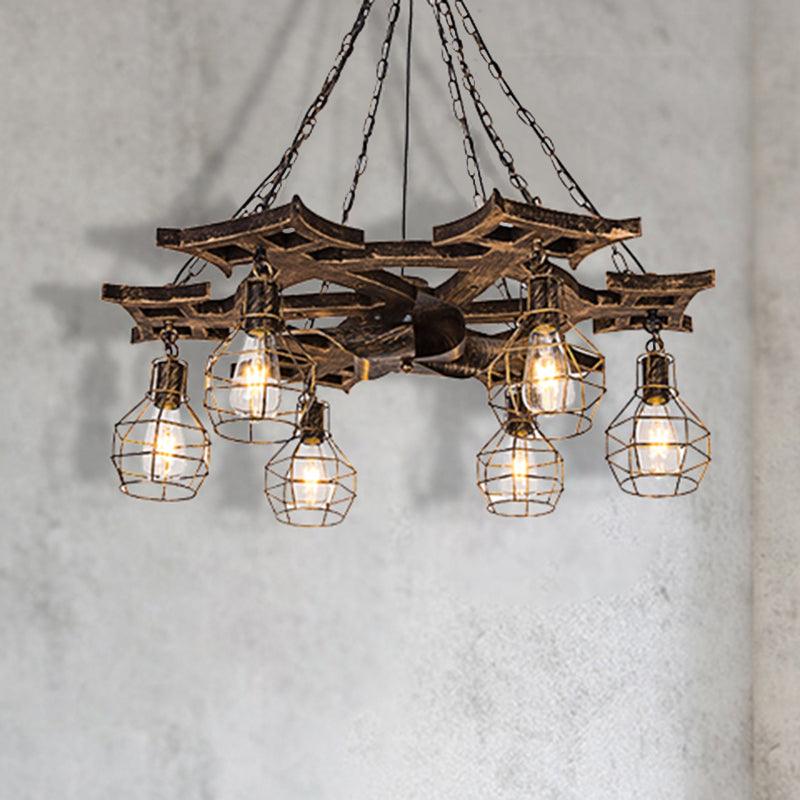 6 Bulbs Globe Chandelier Light Vintage Bronze Metal Hanging Ceiling Fixture - Rebooters