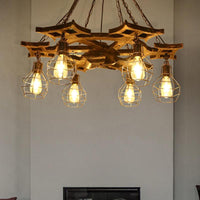 6 Bulbs Globe Chandelier Light Vintage Bronze Metal Hanging Ceiling Fixture - Rebooters