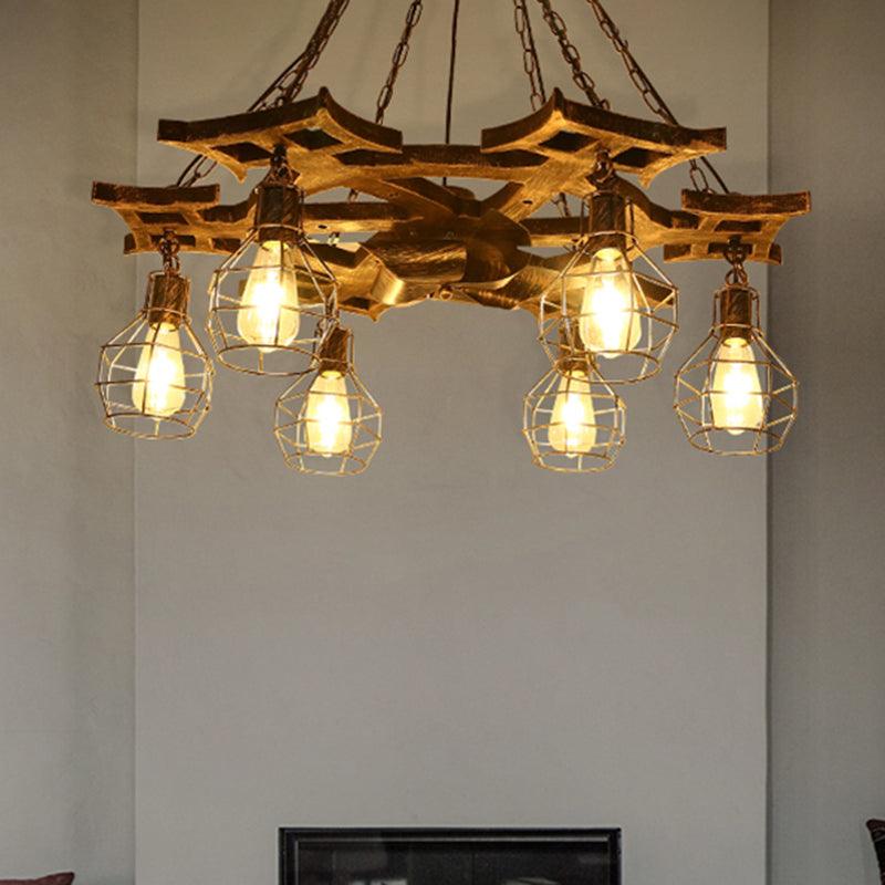 6 Bulbs Globe Chandelier Light Vintage Bronze Metal Hanging Ceiling Fixture - Rebooters