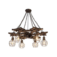 6 Bulbs Globe Chandelier Light Vintage Bronze Metal Hanging Ceiling Fixture - Rebooters