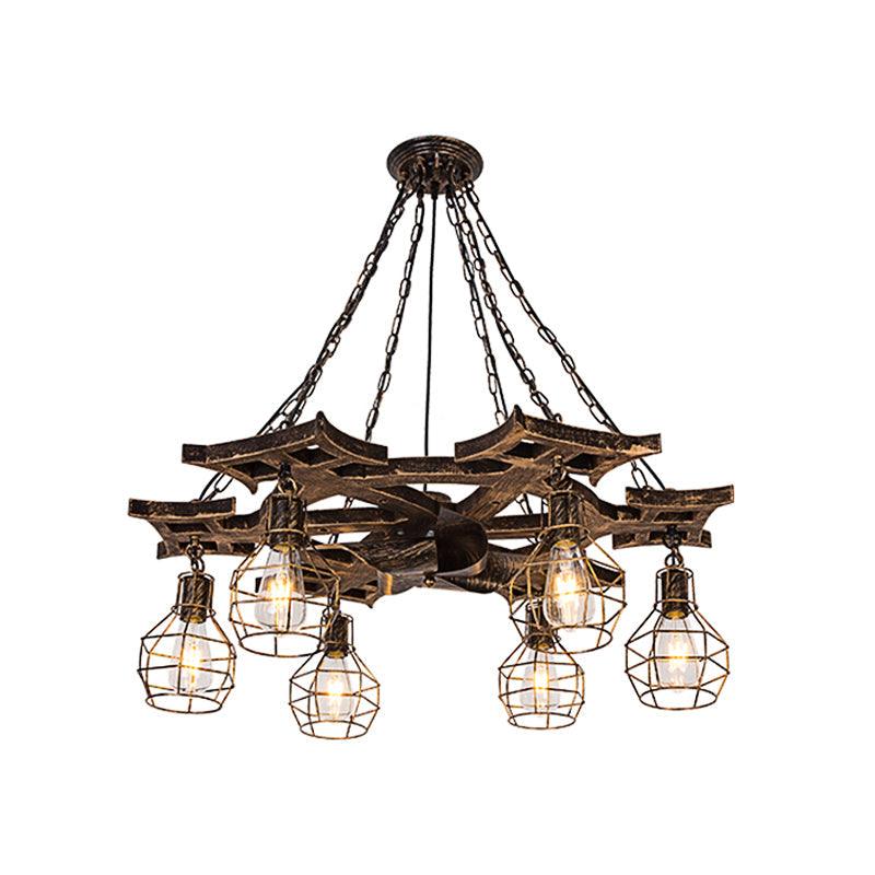 6 Bulbs Globe Chandelier Light Vintage Bronze Metal Hanging Ceiling Fixture - Rebooters