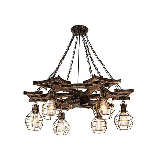 6 Bulbs Globe Chandelier Light Vintage Bronze Metal Hanging Ceiling Fixture - Rebooters
