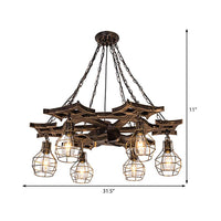 6 Bulbs Globe Chandelier Light Vintage Bronze Metal Hanging Ceiling Fixture - Rebooters