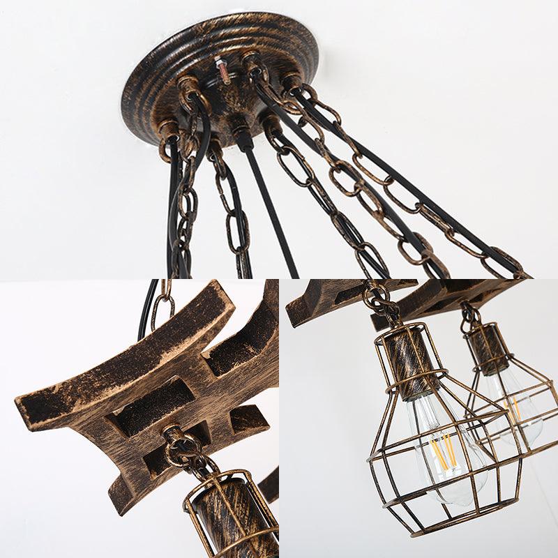 6 Bulbs Globe Chandelier Light Vintage Bronze Metal Hanging Ceiling Fixture - Rebooters