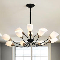 12 Lights Ceiling Light Traditional Oval Frosted Glass Chandelier in Black - Rebooters