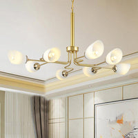 8 Lights Pendant Light Traditional Oval Frosted Glass Chandelier in Brass - Rebooters