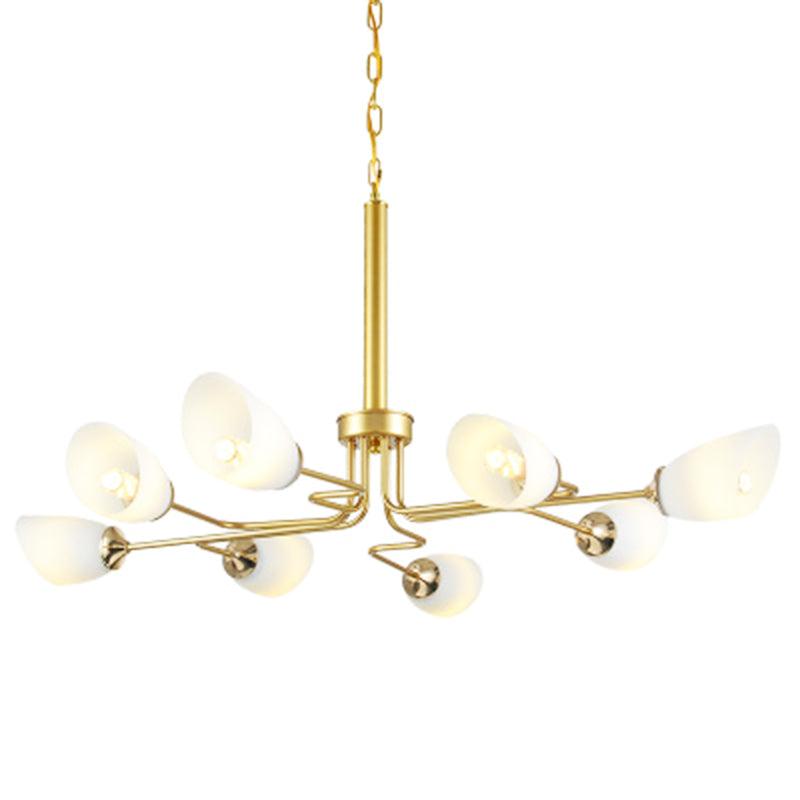 8 Lights Pendant Light Traditional Oval Frosted Glass Chandelier in Brass - Rebooters