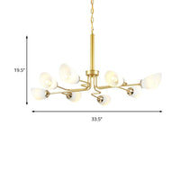 8 Lights Pendant Light Traditional Oval Frosted Glass Chandelier in Brass - Rebooters