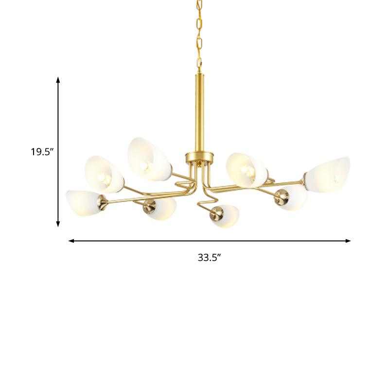 8 Lights Pendant Light Traditional Oval Frosted Glass Chandelier in Brass - Rebooters