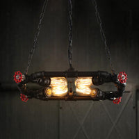 4 Lights Ceiling Light Industrial Clear Glass and Metal Hanging Chandelier in Black with Valve - Rebooters