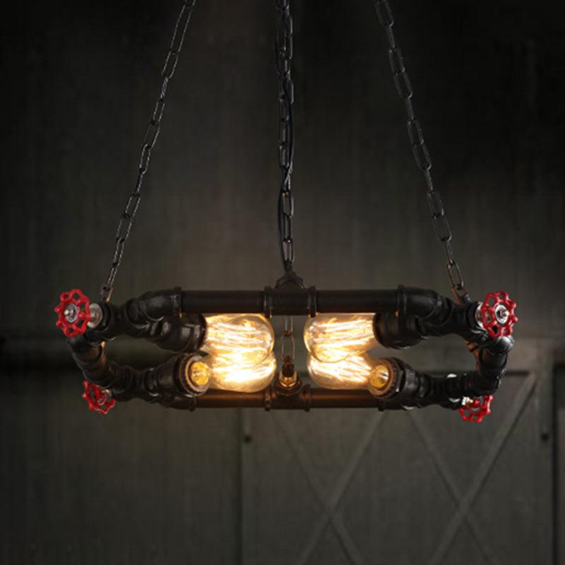 4 Lights Ceiling Light Industrial Clear Glass and Metal Hanging Chandelier in Black with Valve - Rebooters