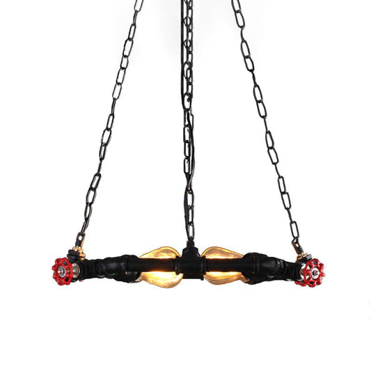 4 Lights Ceiling Light Industrial Clear Glass and Metal Hanging Chandelier in Black with Valve - Rebooters