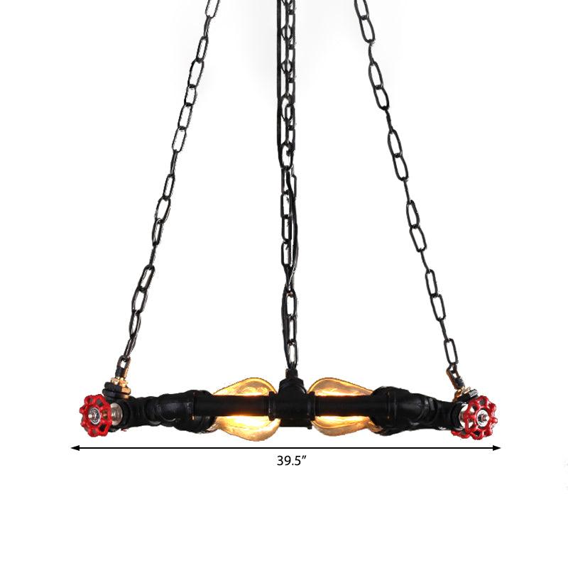 4 Lights Ceiling Light Industrial Clear Glass and Metal Hanging Chandelier in Black with Valve - Rebooters