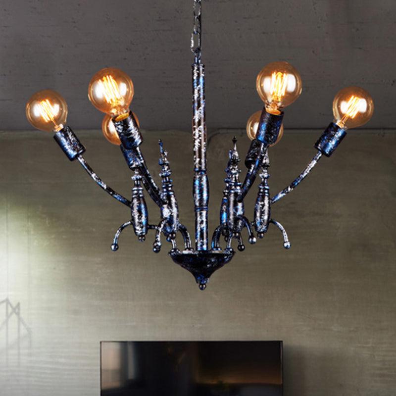Black 6 Lights Chandelier Light Fixture Vintage Metal Lamp - Rebooters