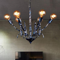 Black 6 Lights Chandelier Light Fixture Vintage Metal Lamp - Rebooters