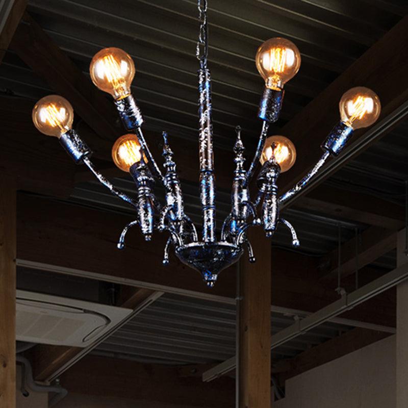 Black 6 Lights Chandelier Light Fixture Vintage Metal Lamp - Rebooters