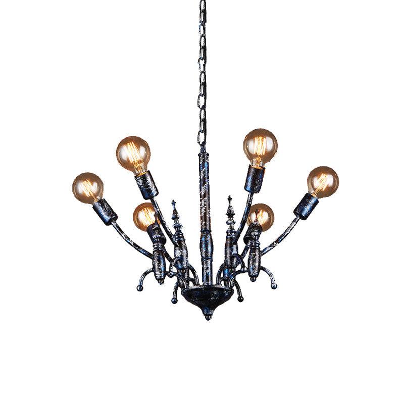 Black 6 Lights Chandelier Light Fixture Vintage Metal Lamp - Rebooters
