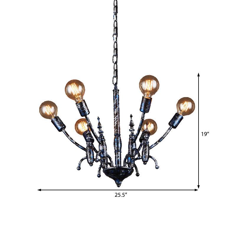 Black 6 Lights Chandelier Light Fixture Vintage Metal Lamp - Rebooters